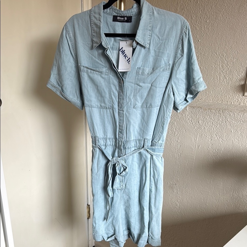 NWT - Blue B - Light Blue Tencel Romper - Size L